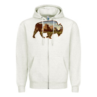 Oatmeal Heather Bison Silhouette Desert Landscape Zipper Hoodie - Bettercallsaul