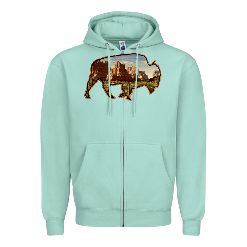 Bison Silhouette Desert Landscape Zipper Hoodie by Bettercallsaul | Teevron