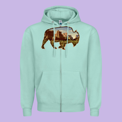 Bison Silhouette Desert Landscape Zipper Hoodie Designed By Bettercallsaul
