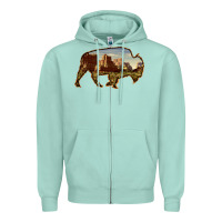 Seafoam Bison Silhouette Desert Landscape Zipper Hoodie - Bettercallsaul