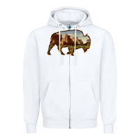 White Bison Silhouette Desert Landscape Zipper Hoodie - Bettercallsaul