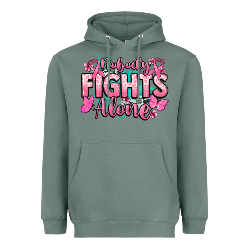 Nobody Fights Alone Cancer Awareness Heavyweight Hoodie by HowdyJamesFarm | Teevron