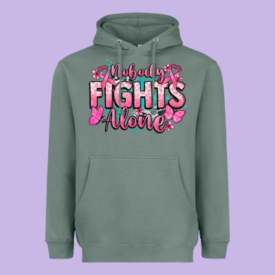 Nobody Fights Alone Cancer Awareness Heavyweight Hoodie Designed By Howdyjamesfarm
