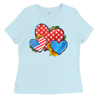 Baby Blue usa flag hearts with sunflower Ladies Tee - HRA Design Shop