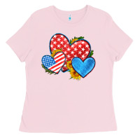 Bubblegum Pink usa flag hearts with sunflower Ladies Tee - HRA Design Shop