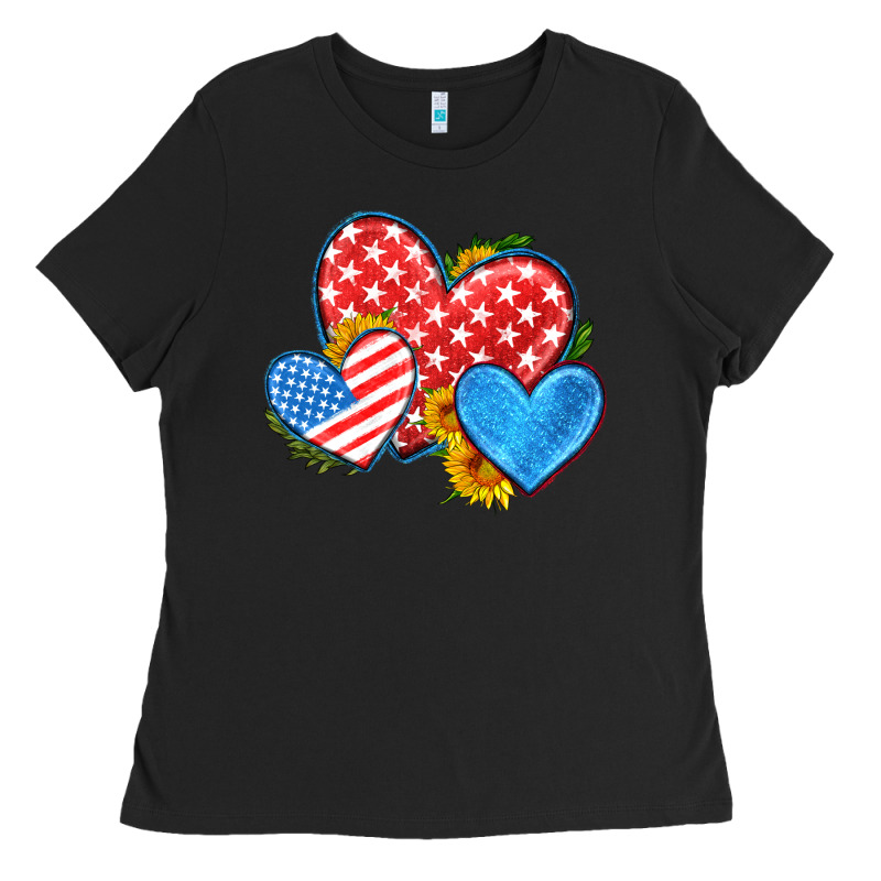 Usa Flag Hearts With Sunflower Ladies Tee by HRA Design Shop | Teevron