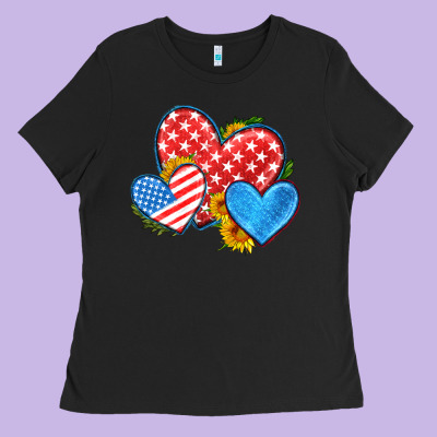 Usa Flag Hearts With Sunflower Ladies Tee Designed By Hra Design Shop