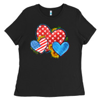 Black usa flag hearts with sunflower Ladies Tee - HRA Design Shop