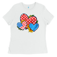 White usa flag hearts with sunflower Ladies Tee - HRA Design Shop