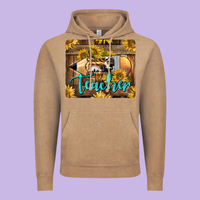 Western Teacher Pencil With Sunflowers Vintage Hoodie Designed By Lillyallendesigns
