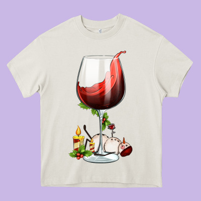 Christmas Wine Glass Heavy Core Tee Designed By Fadigitalartstudio