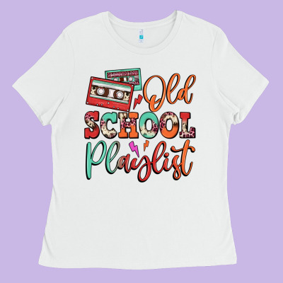 Old School Playlist Cassette Ladies Tee Designed By Fadigitalartstudio