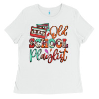 White old school playlist cassette Ladies Tee - FaDigitalArtStudio