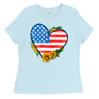 Baby Blue usa flag heart with sunflower Ladies Tee - HRA Design Shop