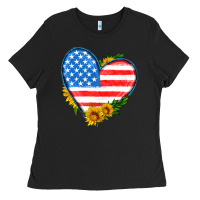 Black usa flag heart with sunflower Ladies Tee - HRA Design Shop