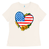 Bone usa flag heart with sunflower Ladies Tee - HRA Design Shop