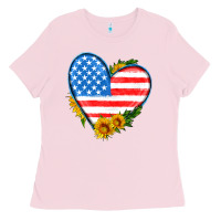 Bubblegum Pink usa flag heart with sunflower Ladies Tee - HRA Design Shop