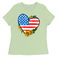 Matcha usa flag heart with sunflower Ladies Tee - HRA Design Shop