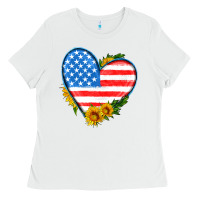 White usa flag heart with sunflower Ladies Tee - HRA Design Shop