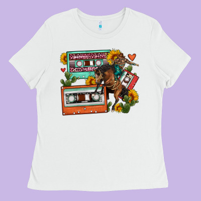 Rodeo Sunflower Cactus Cassette Ladies Tee Designed By Fadigitalartstudio