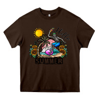 Chocolate Brown hello summer Heavy Core Tee - CowhideDigitalArt