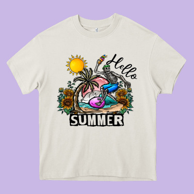 Hello Summer Heavy Core Tee Designed By Cowhidedigitalart