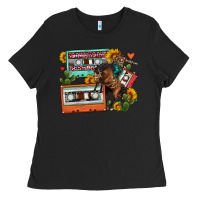 Black rodeo sunflower cactus cassette Ladies Tee - FaDigitalArtStudio