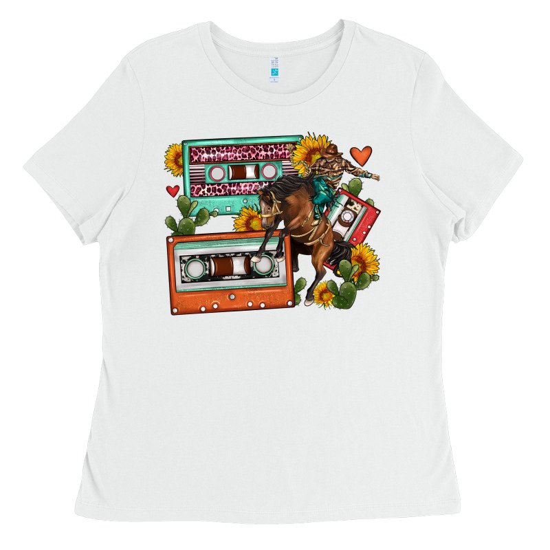 Rodeo Sunflower Cactus Cassette Ladies Tee by FaDigitalArtStudio | Teevron