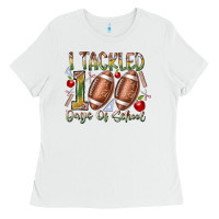 White I Tackled 100 Days of School Ladies Tee - RacoonDesign
