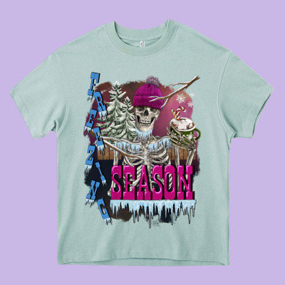 Freezing Season Skeleton Heavy Core Tee Designed By Fadigitalartstudio