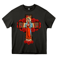 Asphalt lady of guadalupe rose cross, Heavy Core Tee - BarkalooDesign