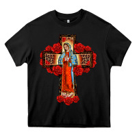 Black lady of guadalupe rose cross, Heavy Core Tee - BarkalooDesign
