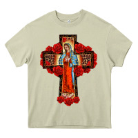 Mossy lady of guadalupe rose cross, Heavy Core Tee - BarkalooDesign