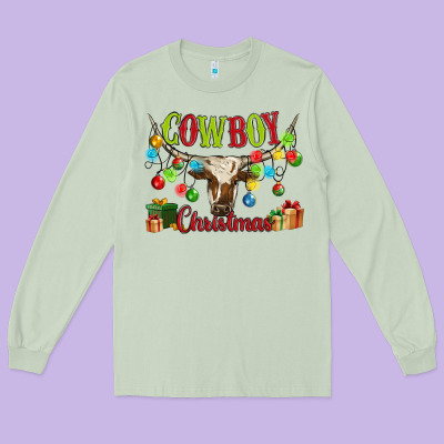 Cowboy Christmas Long Sleeve Tee Designed By Maliassmallbusiness