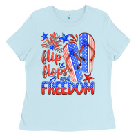 Baby Blue flip flops and freedom Ladies Tee - HRA Design Shop