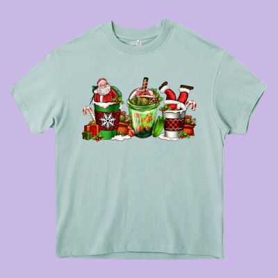 Coffee Cups With Santa Claus Heavy Core Tee Designed By Fadigitalartstudio
