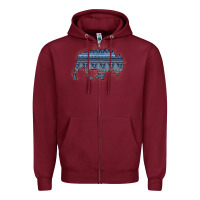 Burgundy Bison Silhouette Blue Aztec Zipper Hoodie - Bettercallsaul