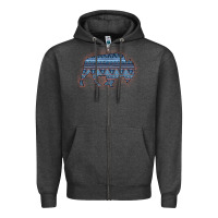 Charcoal Heather Bison Silhouette Blue Aztec Zipper Hoodie - Bettercallsaul