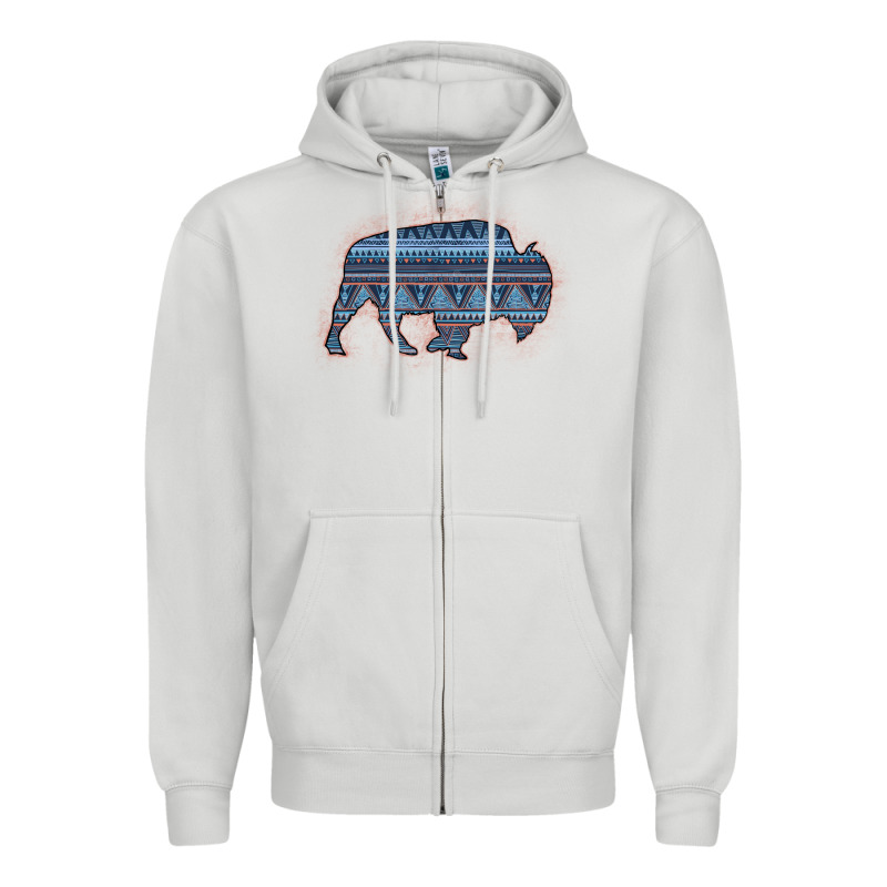 Bison Silhouette Blue Aztec Zipper Hoodie by Bettercallsaul | Teevron