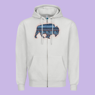 Bison Silhouette Blue Aztec Zipper Hoodie Designed By Bettercallsaul