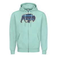 Seafoam Bison Silhouette Blue Aztec Zipper Hoodie - Bettercallsaul