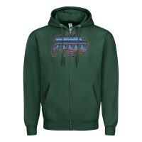 Sports Green Bison Silhouette Blue Aztec Zipper Hoodie - Bettercallsaul