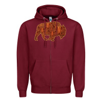 Burgundy Bison Silhouette Red Skull Zipper Hoodie - Bettercallsaul