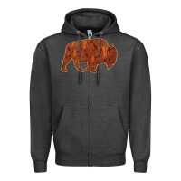 Charcoal Heather Bison Silhouette Red Skull Zipper Hoodie - Bettercallsaul
