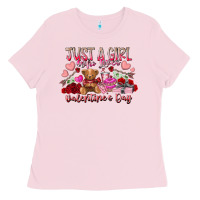 Bubblegum Pink just  girl who loves valentines day Ladies Tee - RacoonDesign