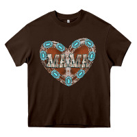 Chocolate Brown mama heart cowhide Heavy Core Tee - CowhideDigitalArt