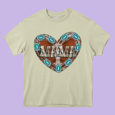 Mama Heart Cowhide Heavy Core Tee Designed By Cowhidedigitalart