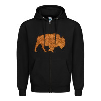 Black Western Vintage Bison Silhouette Zipper Hoodie - Bettercallsaul