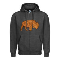 Charcoal Heather Western Vintage Bison Silhouette Zipper Hoodie - Bettercallsaul