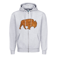 Heather Grey Western Vintage Bison Silhouette Zipper Hoodie - Bettercallsaul